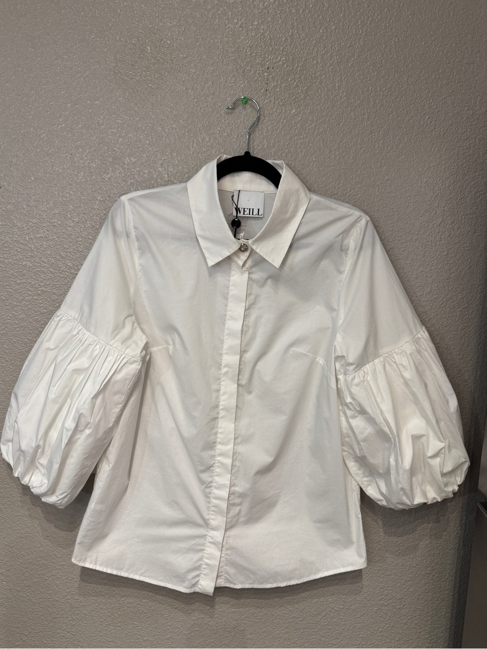 WEILL Anael Blanc White Puff Sleeve Button Front Cotton Blouse Size 2 NWT $355